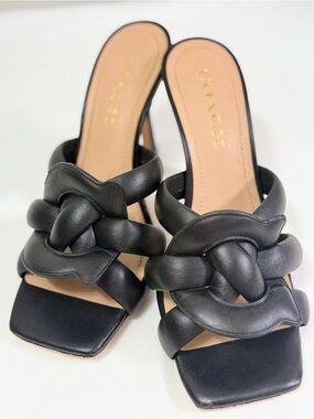 Coach Black Leather Knot Mule Heels Square Toe Size 8 Kellie